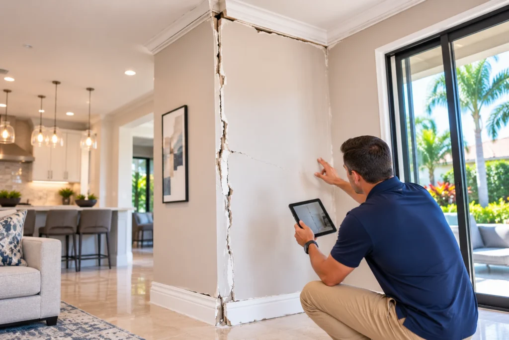 Adjuster evaluating Coral Springs wall