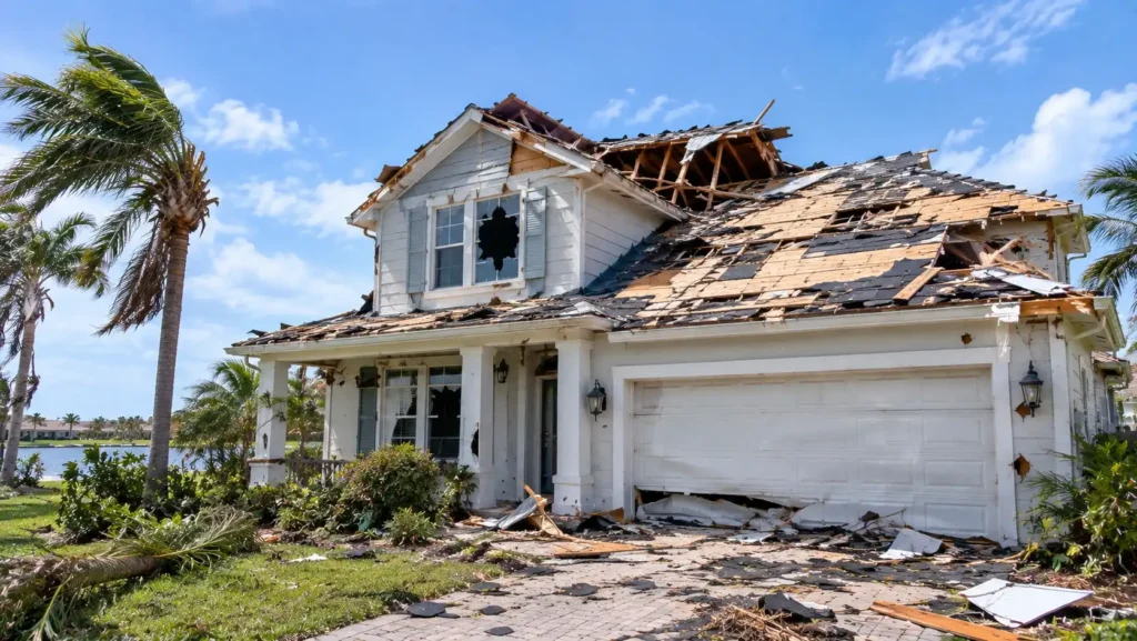 Severe hurricane home damage in Coral Springs